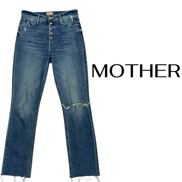 MOTHER The Pixie Dazzler Ankle Fray Straight Leg Jeans in Love Pop Size 26 CBK - Picture 2 of 12